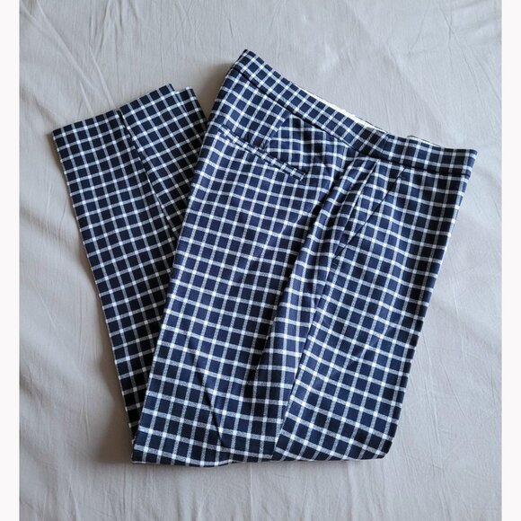 NWOT J. Crew Martie Slim Cropped Pant in Bi-Stretch Navy/White Gingham - Picture 4 of 14